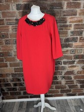 RED SHIFT DRESS/BLACK BEADED