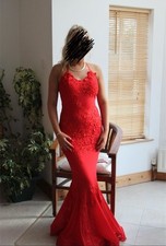 Red Lace Detail Fishtail Maxi