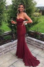 Burgundy Lace Strapless Formal